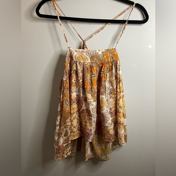 💚  H&M - Boho top boho thin halter style straps - Orange, yellow & brown design - Picture 1 of 6